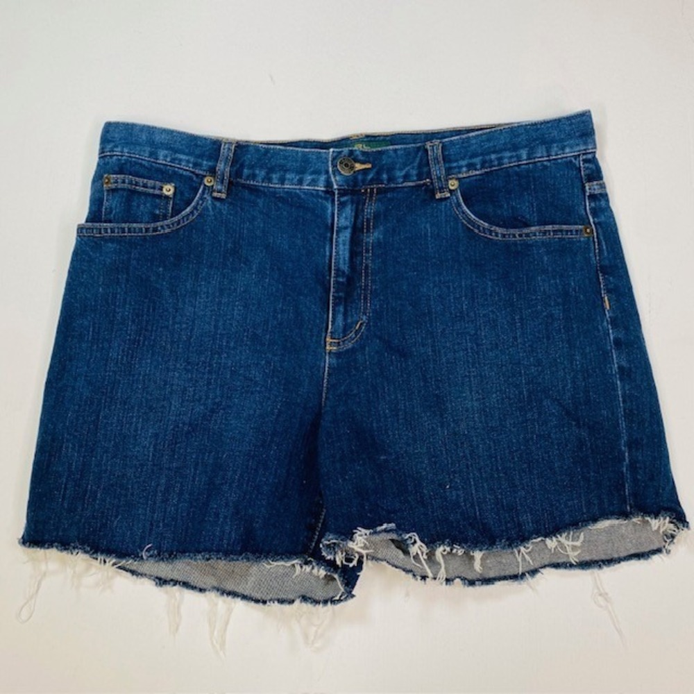 Lauren Ralph Lauren Blue Denim Cutoff Shorts Frayed Hem Womens 14 Dark Wash‎ LRL